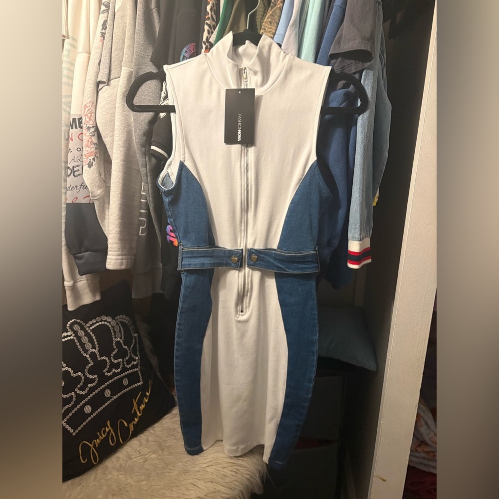 NWT Fashion Nova Denim and White Mini Dress